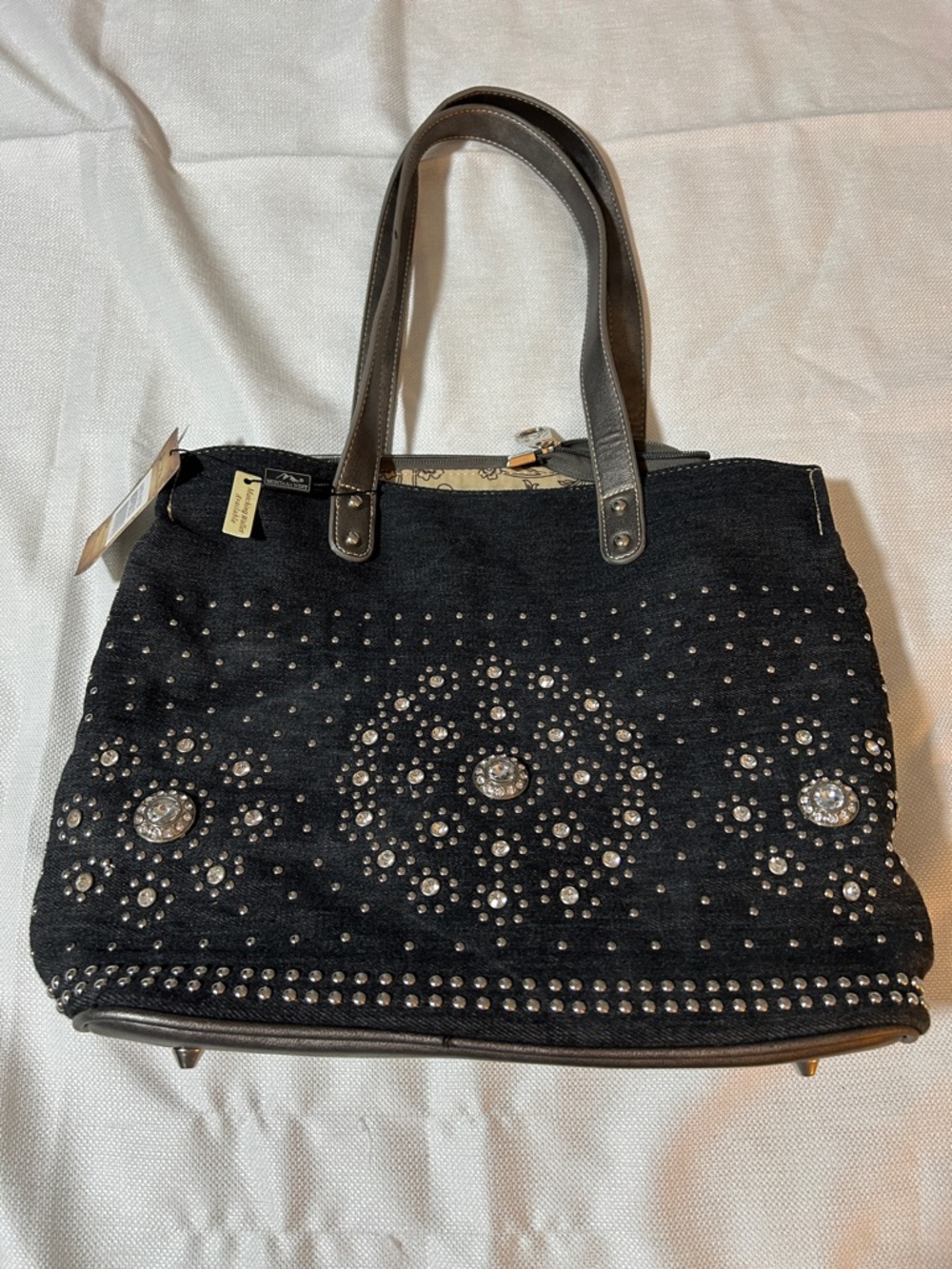 Montana West Studded Black Tote Bag with Crystal Accents
